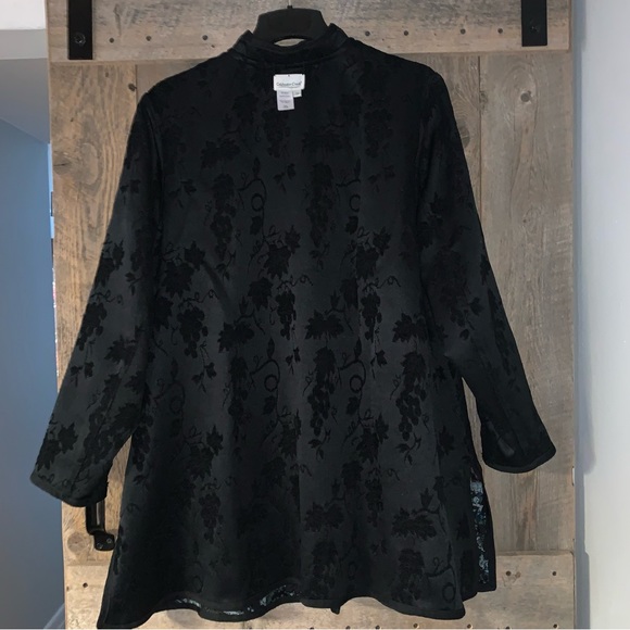 Women’s 2X COLDWATER CREEK Black Reversible Grapes Vines to Paisley Button Coat - Picture 2 of 16